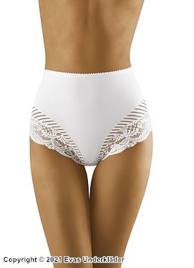 High waist panties, lace inlays, waist and belly control, stripes